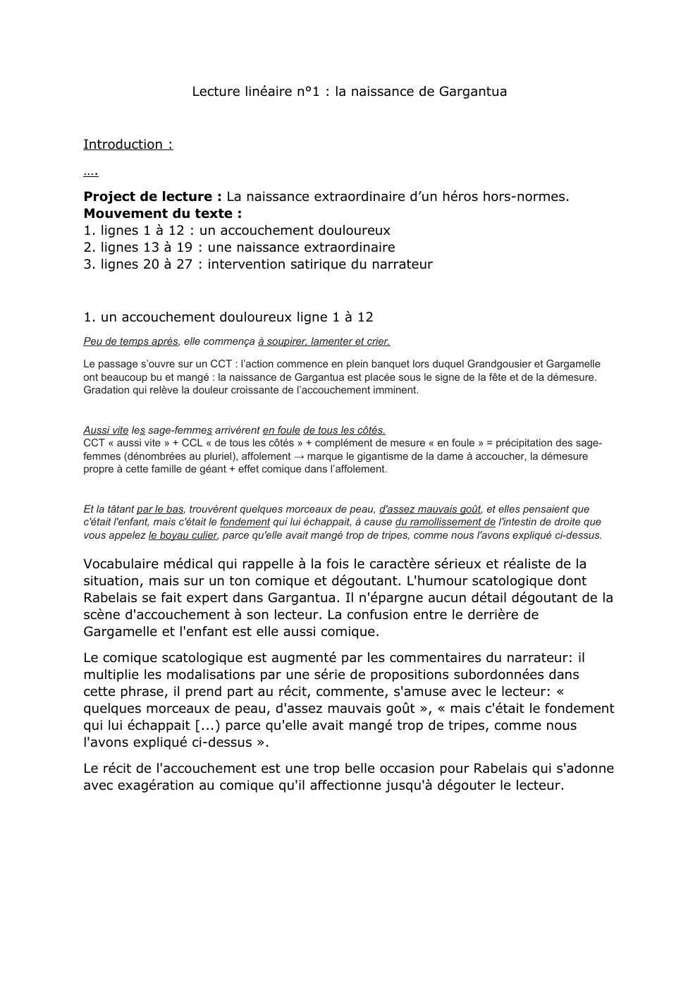 Prévisualisation du document Lecture linéaire n°1 : la naissance de Gargantua