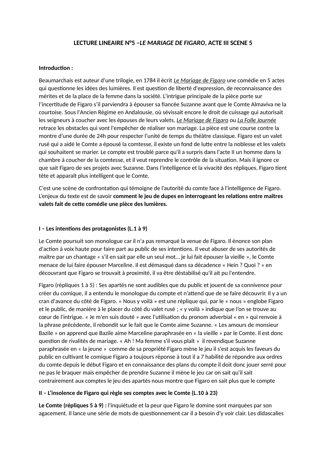 Prévisualisation du document LECTURE LINEAIRE N°5 – LE MARIAGE DE FIGARO , ACTE III SCÈNE 5