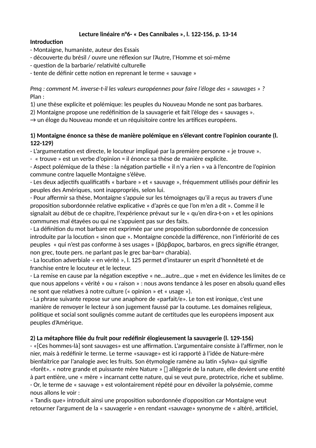 Prévisualisation du document Lecture linéaire n°6- « Des Cannibales », l. 122-156, p. 13-14