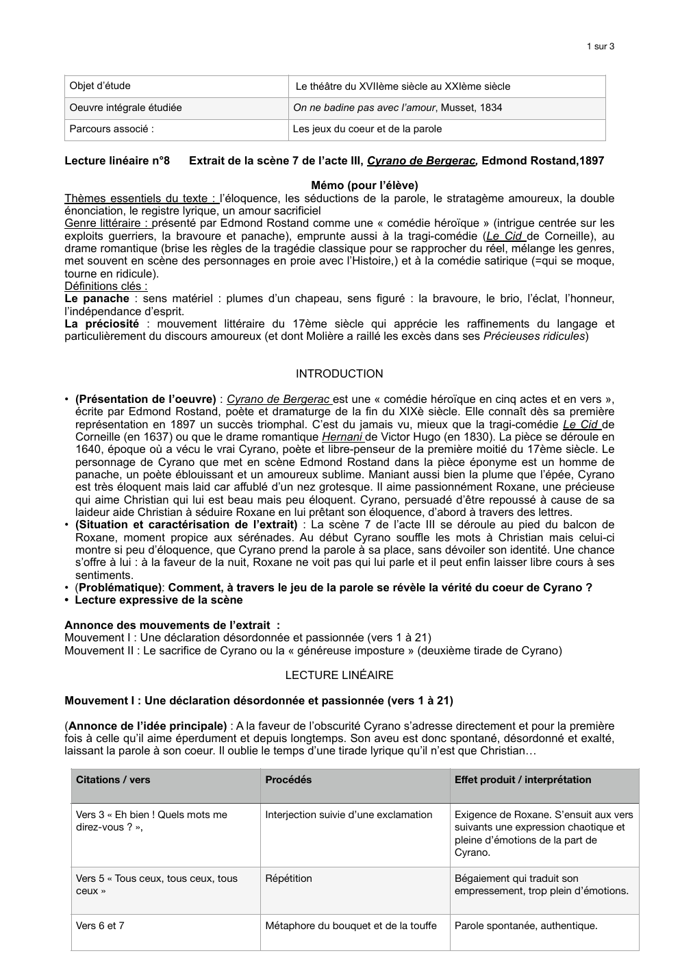 Prévisualisation du document Lecture linéaire n°8  Extrait de la scène 7 de l’acte III, Cyrano de Bergerac, Edmond Rostand,1897
