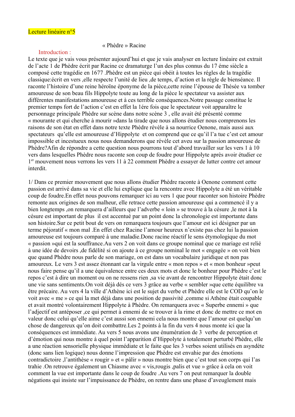 Prévisualisation du document Lecture linéaire Phèdre acte 1 scène 3