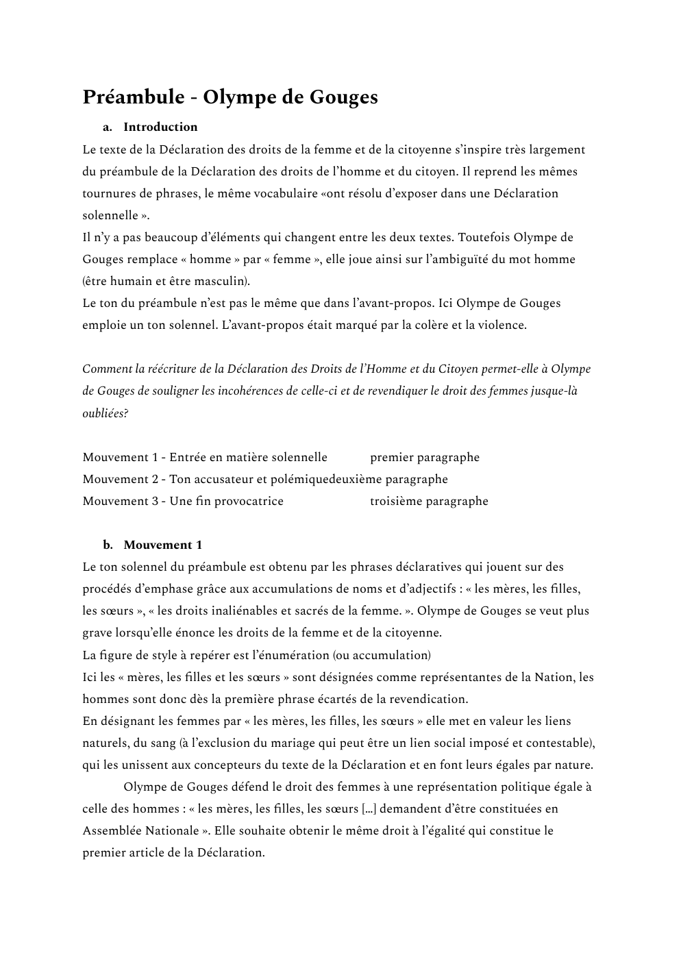 Prévisualisation du document Lecture linéaire - Préambule (Olympe de Gouges, DDFC)