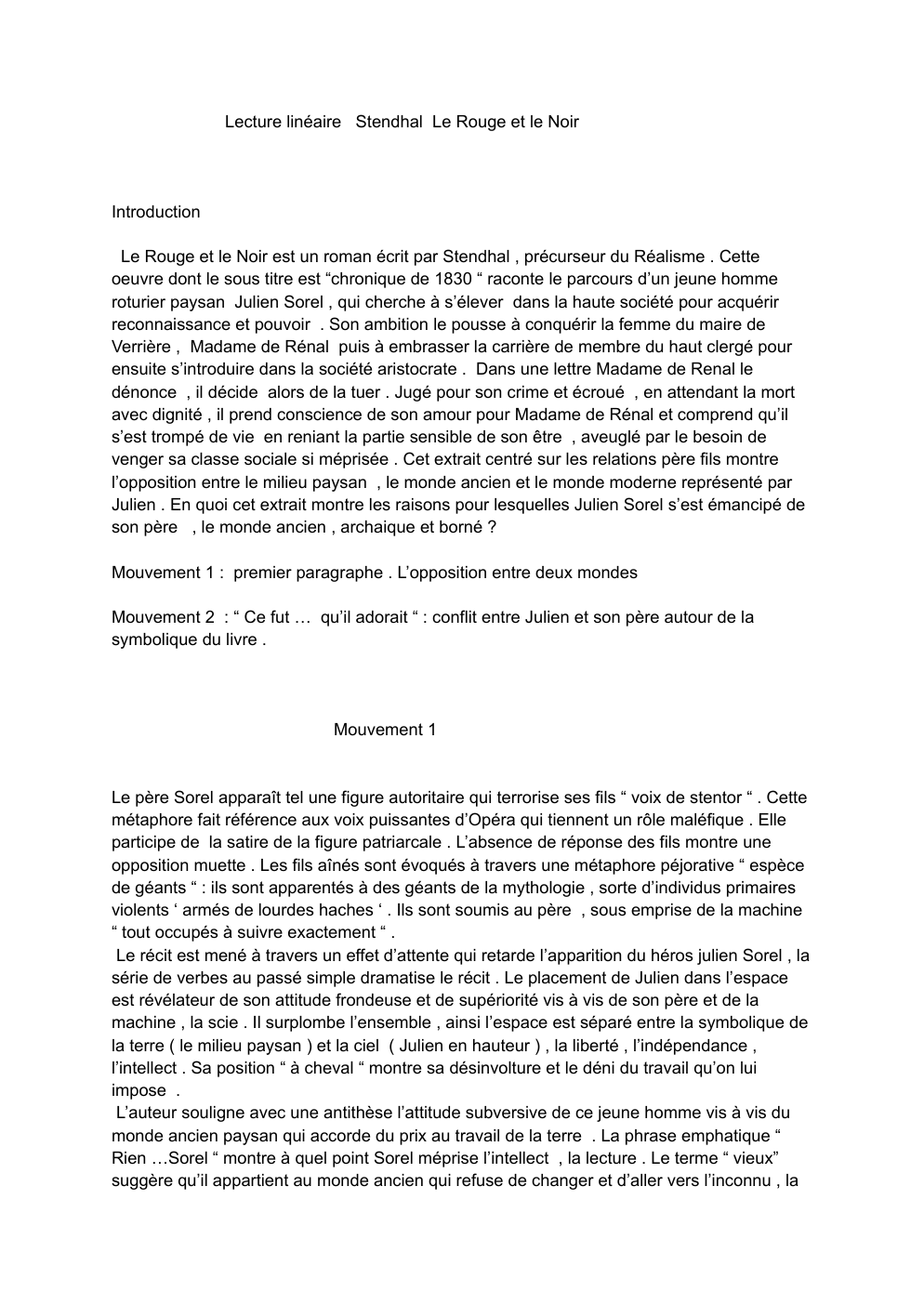 Prévisualisation du document Lecture linéaire Stendhal Le Rouge et le Noir