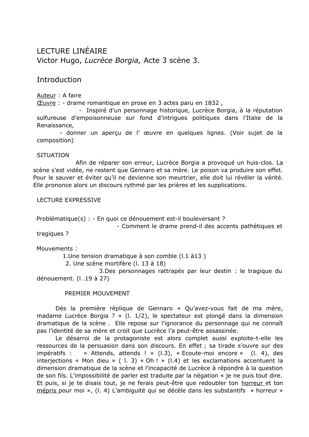 Prévisualisation du document LECTURE LINÉAIRE Victor Hugo, Lucrèce Borgia, Acte 3 scène 3.