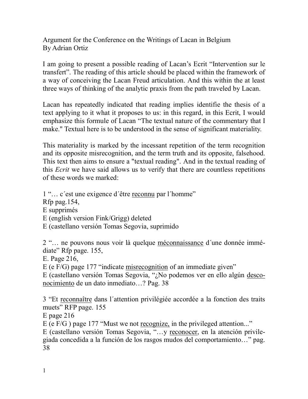 Prévisualisation du document Lecture sur Le transfert de Jacques Lacan