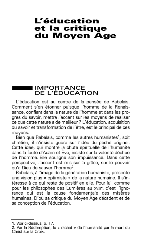 Prévisualisation du document L'éducationet la critiqqedu Moyen AgeIMPOflTANCEDE L'EDUCATIONL'éducation est au centre de la pensée de Rabelais.Comment...