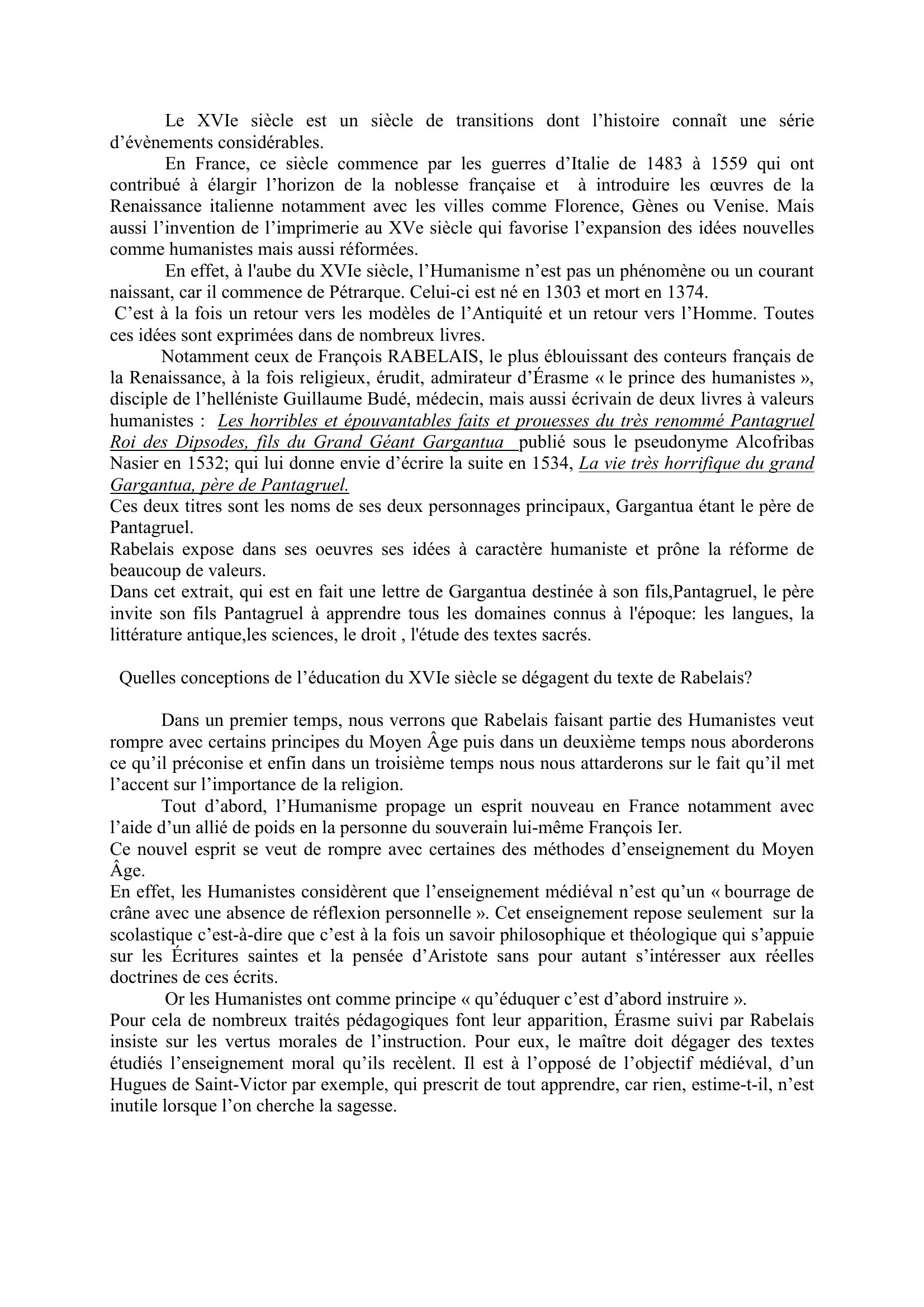 Prévisualisation du document L'éducation selon Rabelais: brève analyse de l'oeuvre Pantagruel