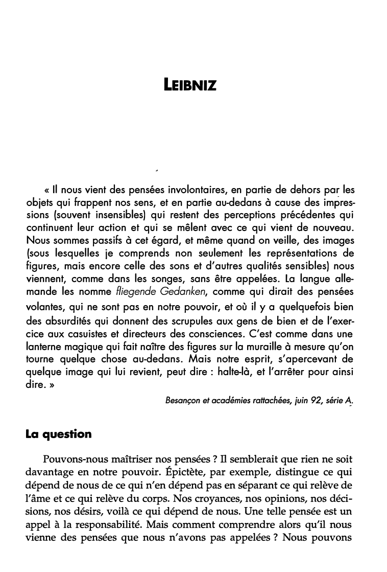 Prévisualisation du document Leibniz: Il nous vient des pensées involontaires