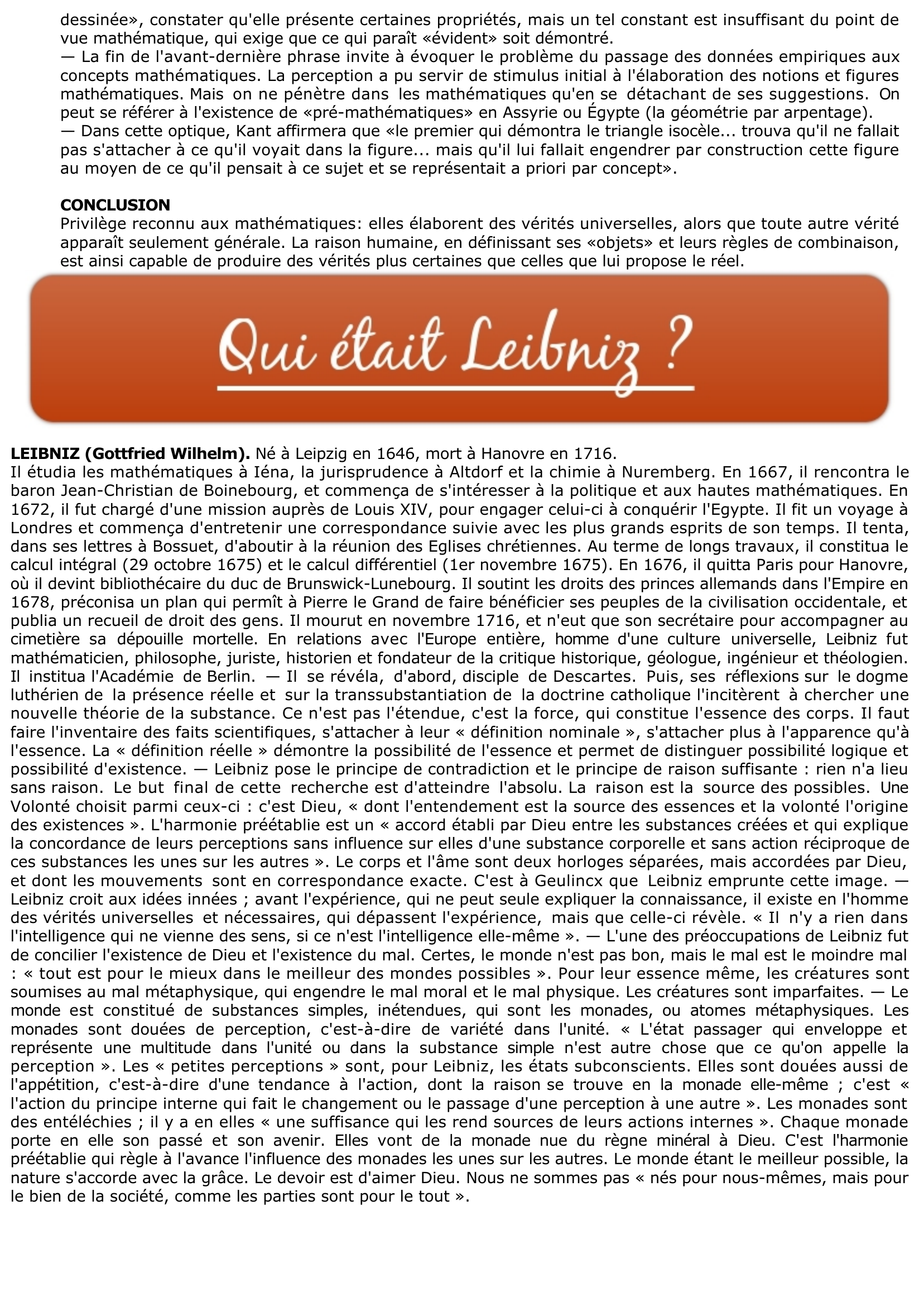 Prévisualisation du document Leibniz: L'expérience comme source de toutes nos connaissances ?