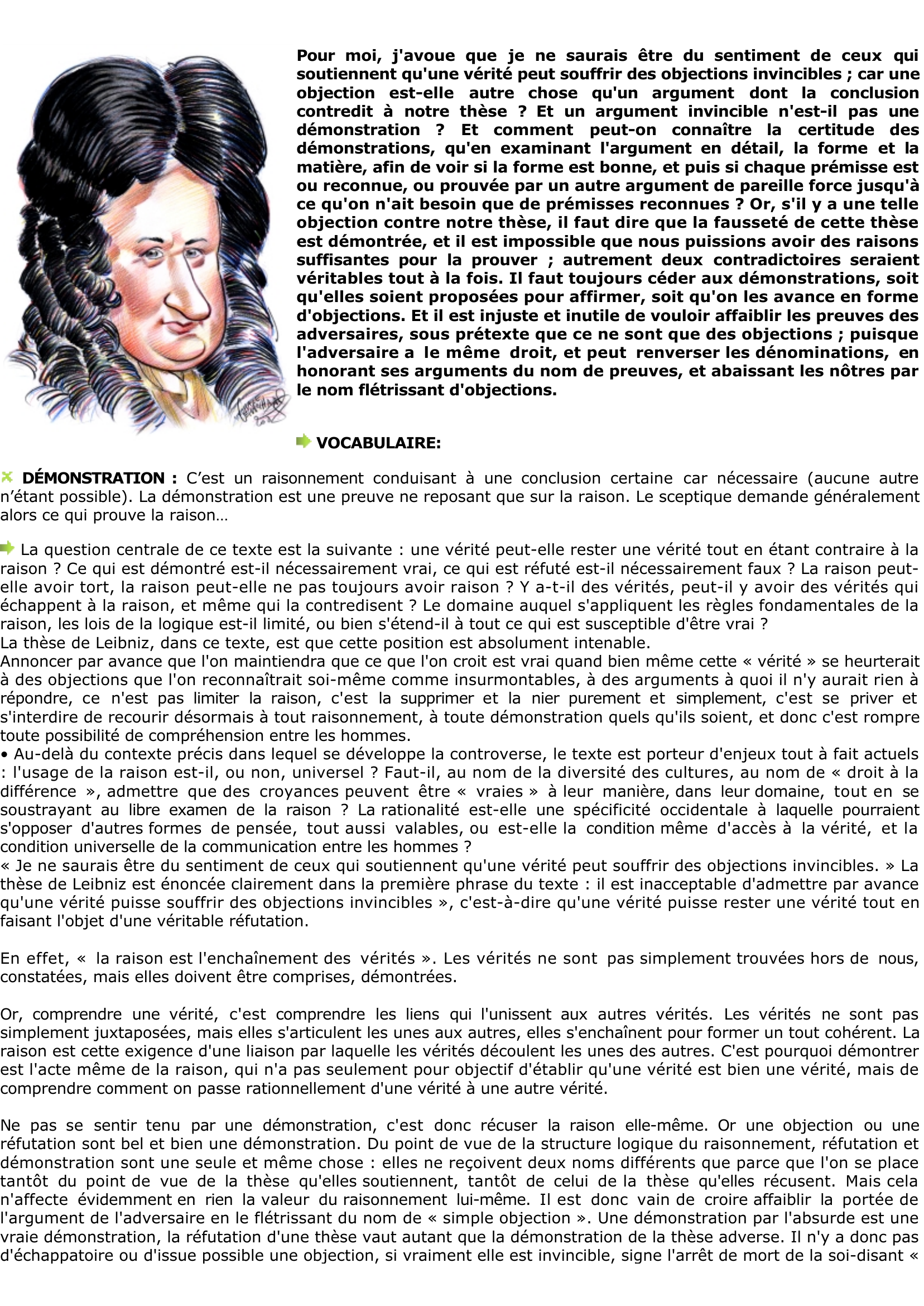 Prévisualisation du document LEIBNIZ: une vérité peut souffrir des objections invincibles