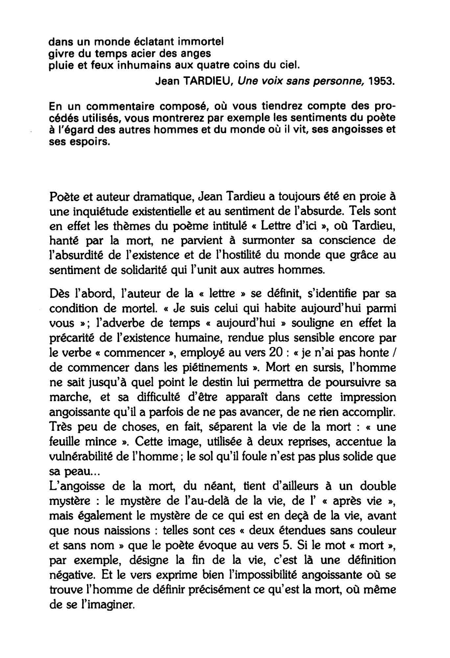 Prévisualisation du document LEITRE D'ICI. Jean TARDIEU, Une voix sans personne (commentaire)