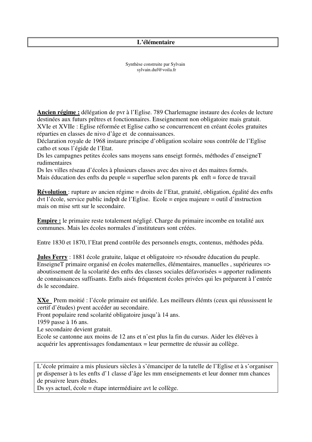 Prévisualisation du document L'élémentaireSynthèse construite par Sylvainsylvain.