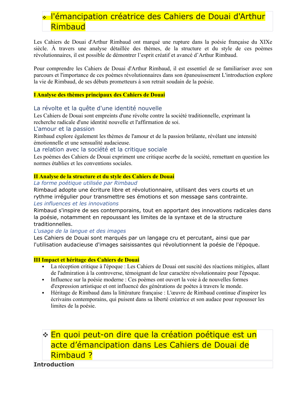 Prévisualisation du document l'émancipation créatrice des Cahiers de Douai d'Arthur Rimbaud