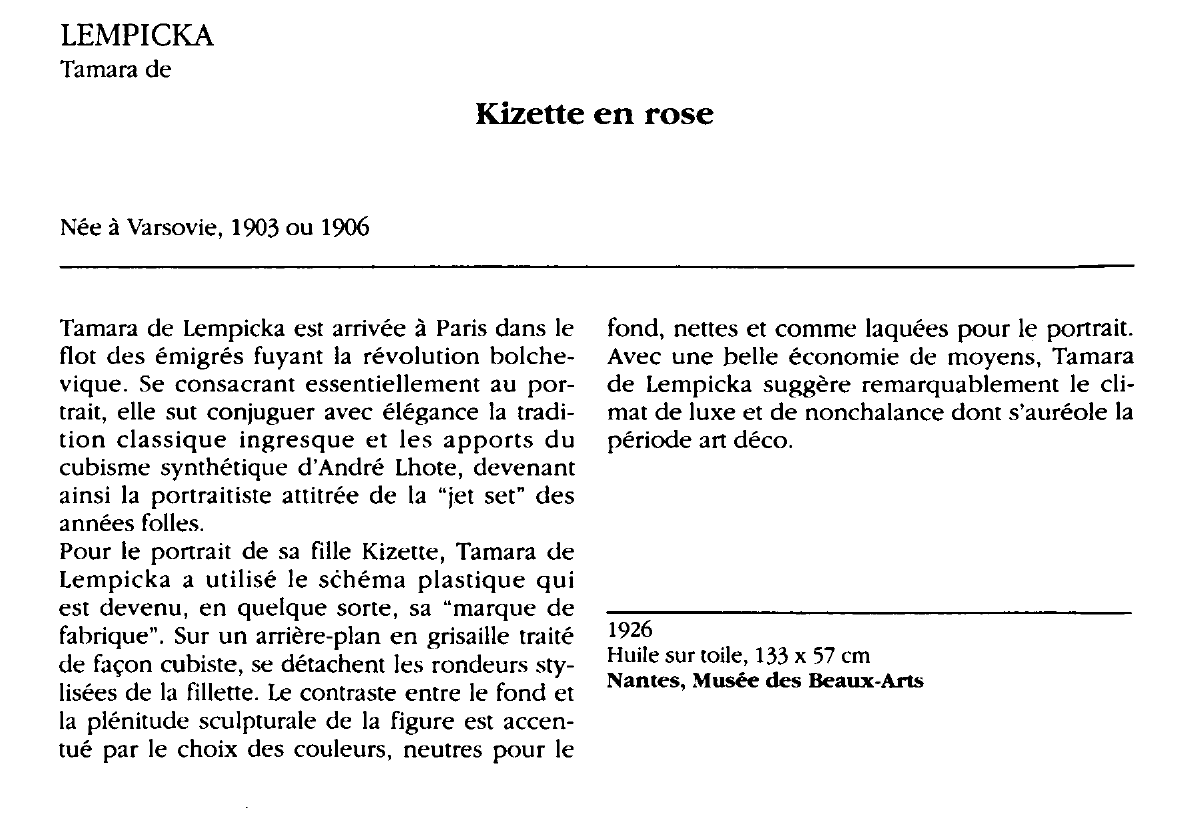 Prévisualisation du document LEMPICKA Tamara de : Kizette en rose