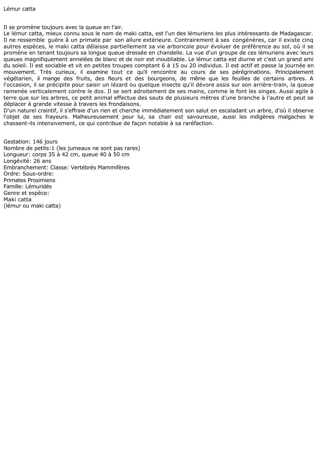 Prévisualisation du document Lémur catta
