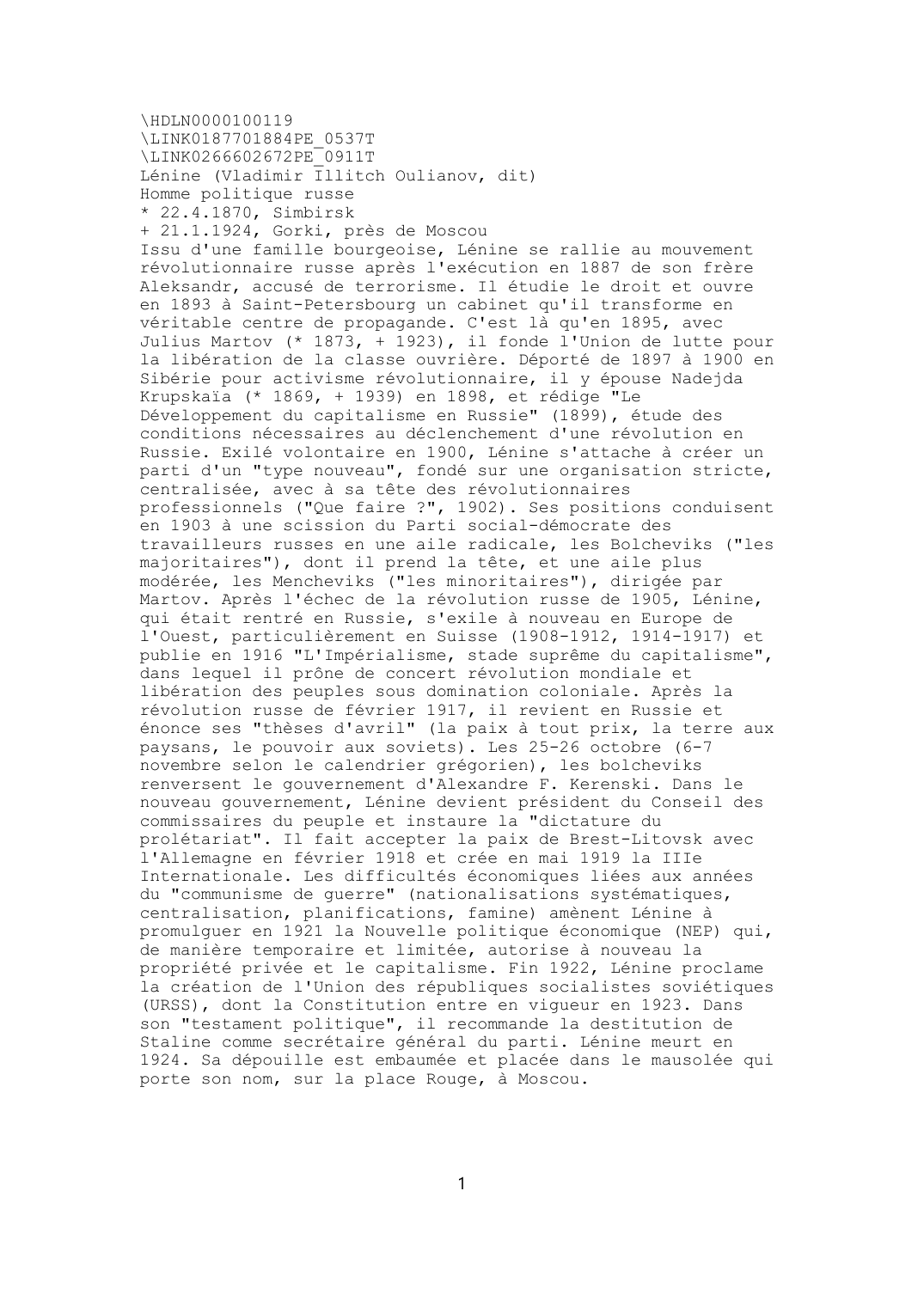 Prévisualisation du document Lénine (Vladimir Illitch Oulianov, dit)