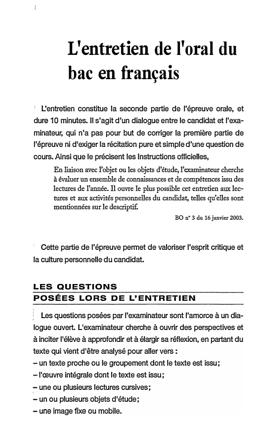 Prévisualisation du document L'entretien de l'oral du bac en français