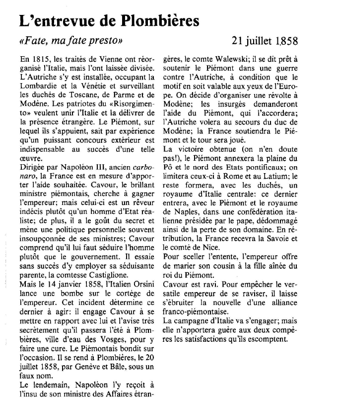 Prévisualisation du document L'entrevue de Plombières«Fate, ma fate presto».