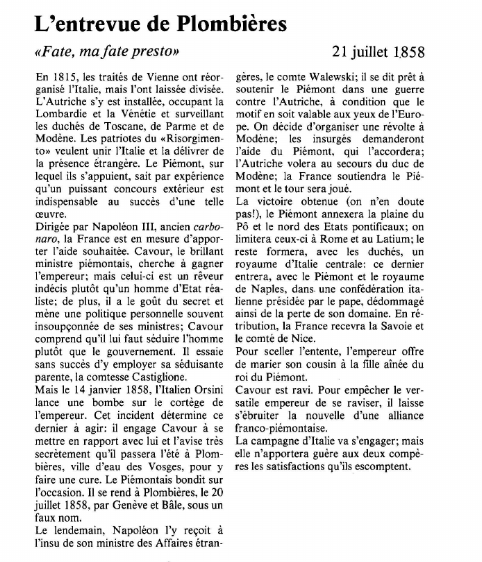 Prévisualisation du document L'entrevue de Plombières«Fate, ma fate presto».
