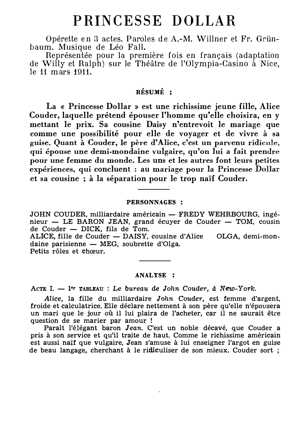 Prévisualisation du document Léo FALL: PRINCESSE DOLLAR (résumé et analyse de l’œuvre – Répertoire lyrique)