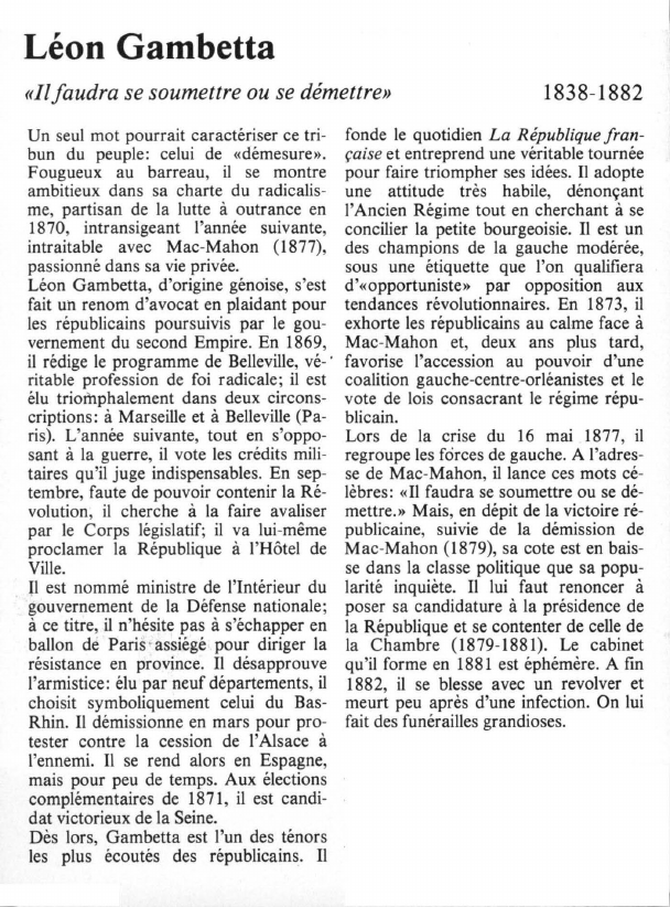 Prévisualisation du document Léon Gambetta«Il faudra se soumettre ou se démettre».