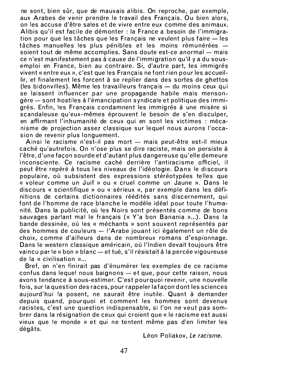 Prévisualisation du document Léon Poliakov, Le racisme. Commentaire.