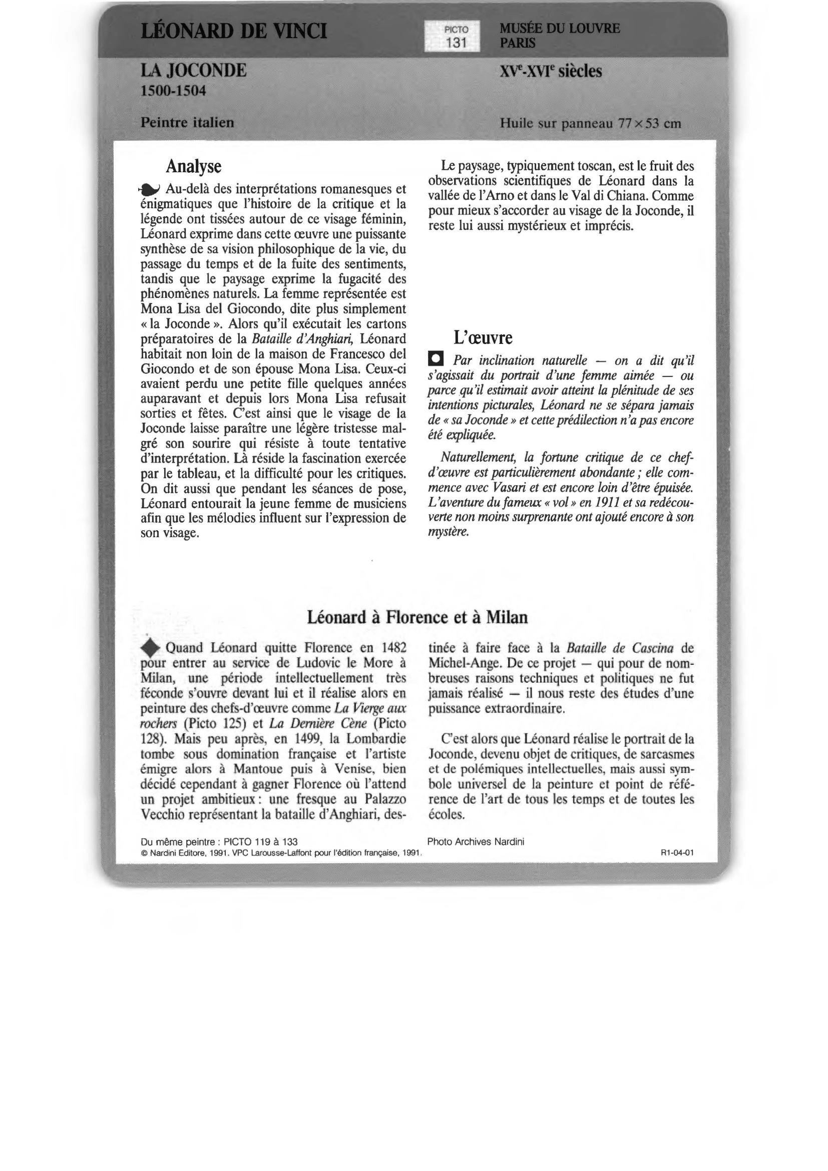 Prévisualisation du document LÉONARD DE VINCI, 1452-1519 : PORTRAIT DE MONNA LISA, DITE «LA JOCONDE»