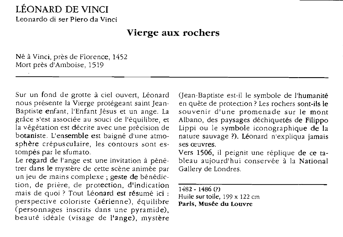 Prévisualisation du document LÉONARD DE VINCI Leonardo di ser Piero da Vinci : Vierge aux rochers
