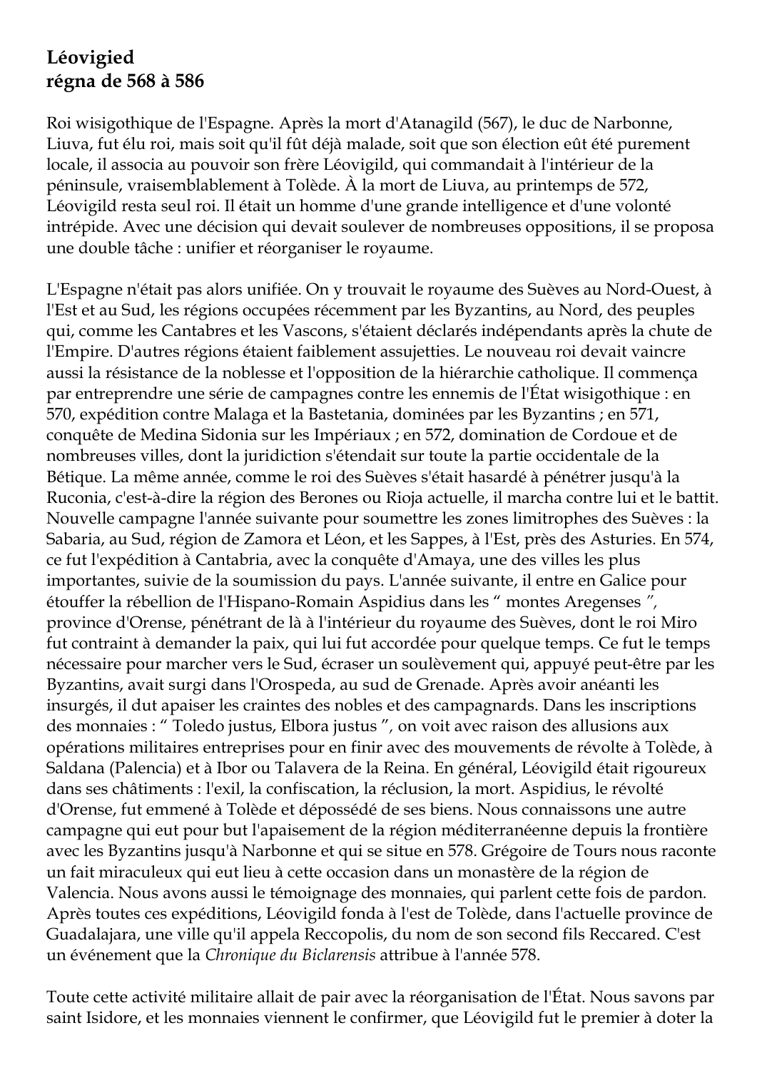Prévisualisation du document Léovigiedrégna de 568 à 586Roi wisigothique de l'Espagne.
