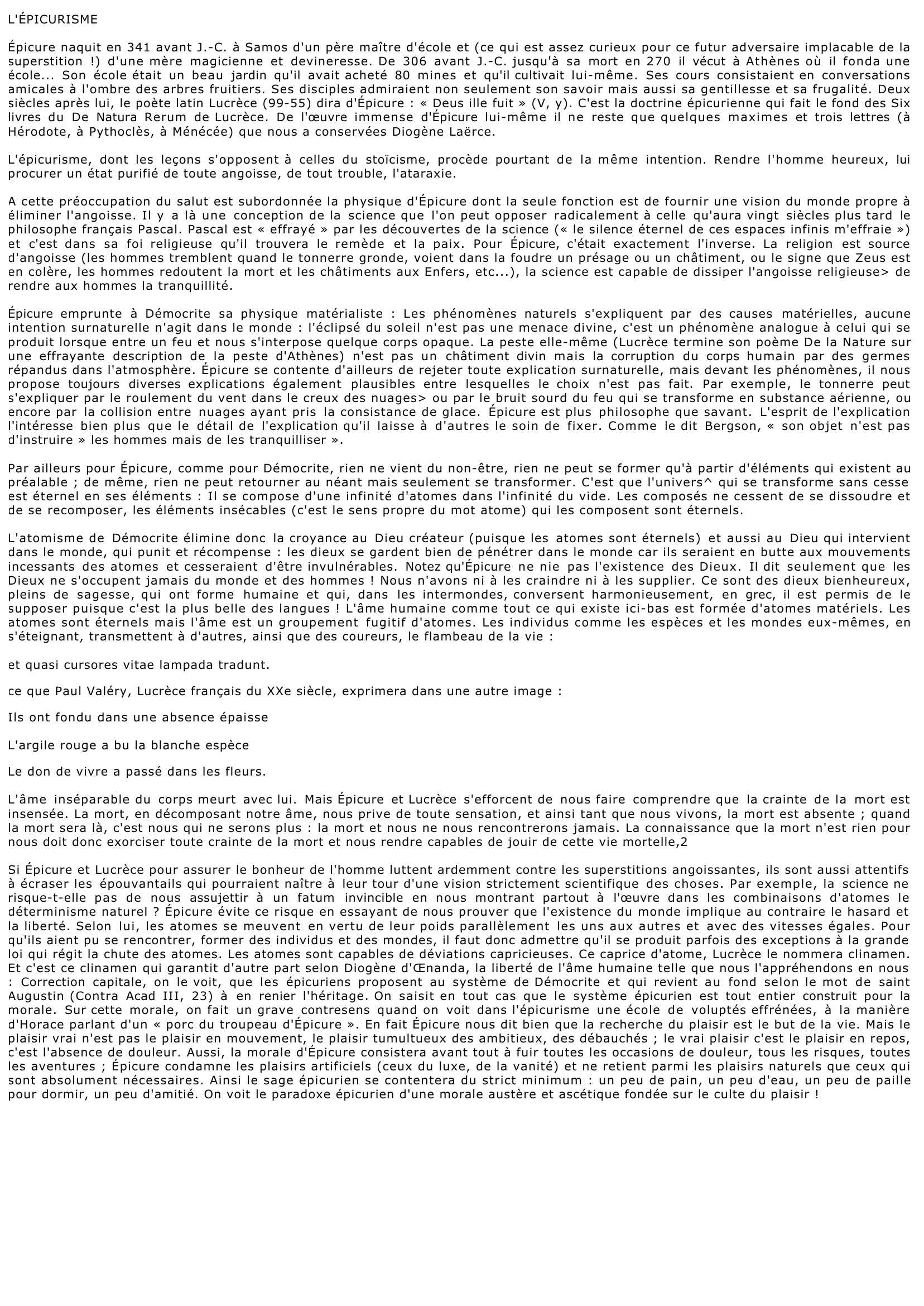 Prévisualisation du document L'ÉPICURISME HEDONISTE D'EPICURE