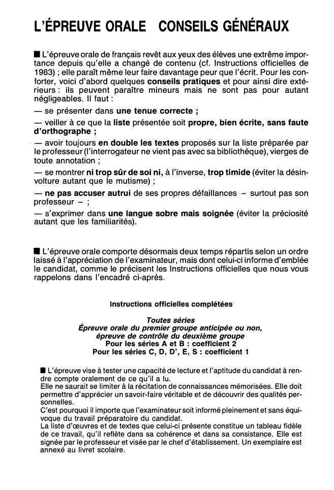 Prévisualisation du document L'ÉPREUVE ORALE CONSEILS GÉNÉRAUX