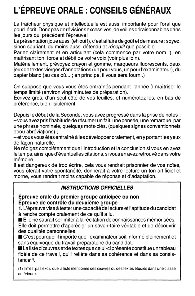 Prévisualisation du document L'ÉPREUVE ORALE : CONSEILS GÉNÉRAUX