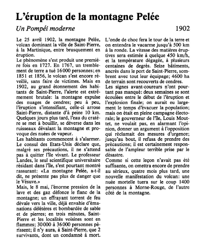 Prévisualisation du document L'éruption de la montagne PeléeUn Pompéi moderne.
