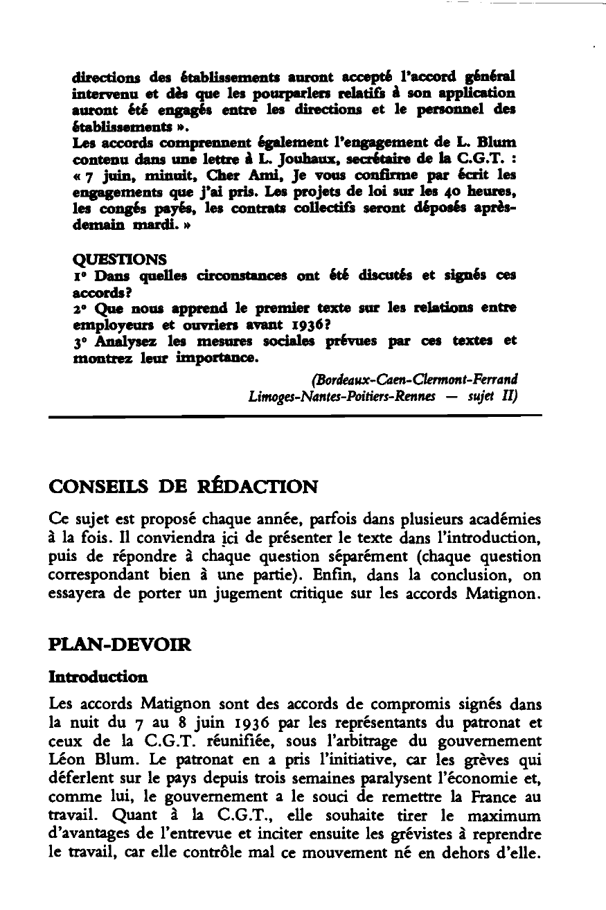 Prévisualisation du document Les accords Matignon : 8 juin 1936 (extraits) - commentaire de texte