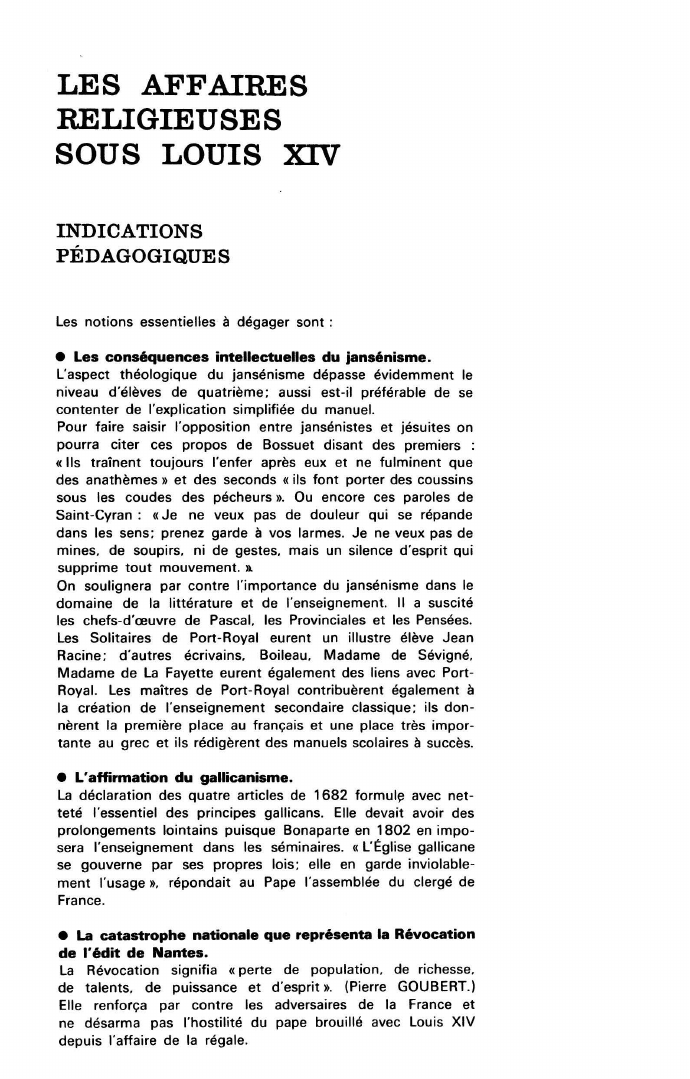 Prévisualisation du document LES AFFAIRES RELIGIEUSES SOUS LOUIS XIV
