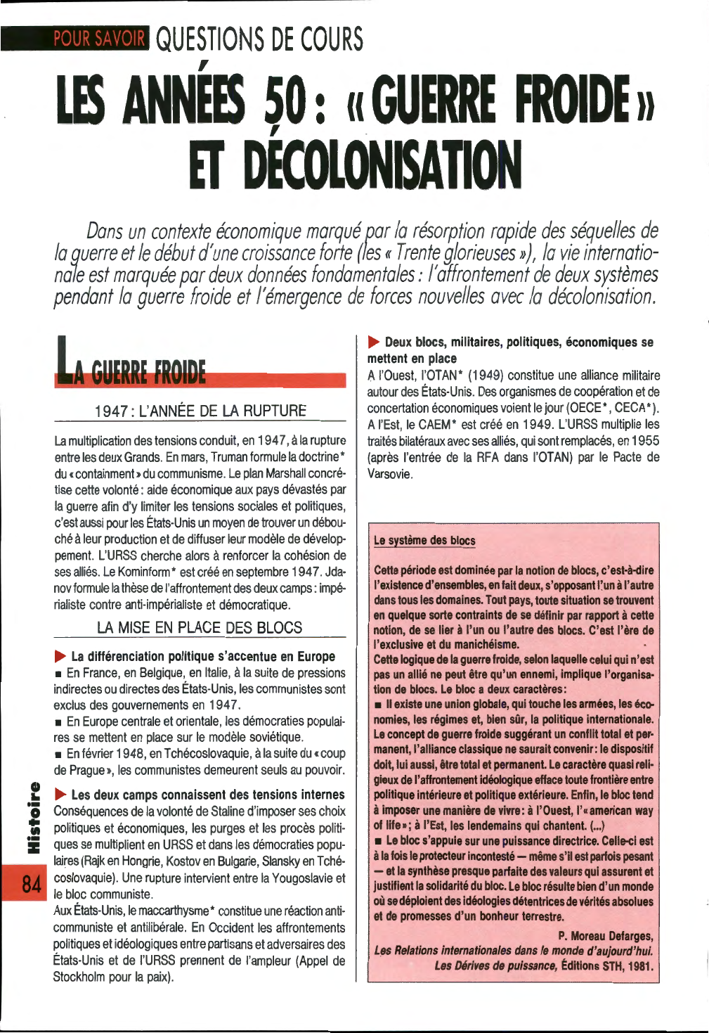 Prévisualisation du document LES ANNÉES 50 : « GUERRE FROIDE » ET DÉCOIONISATION