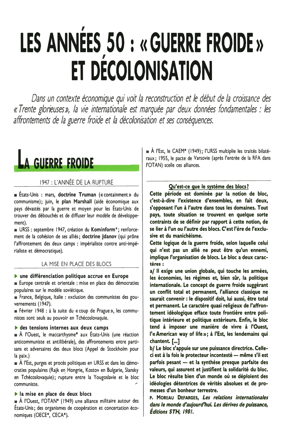Prévisualisation du document LES ANNEES 50 : « GUERRE FROIDE» ET DECOLONISATION