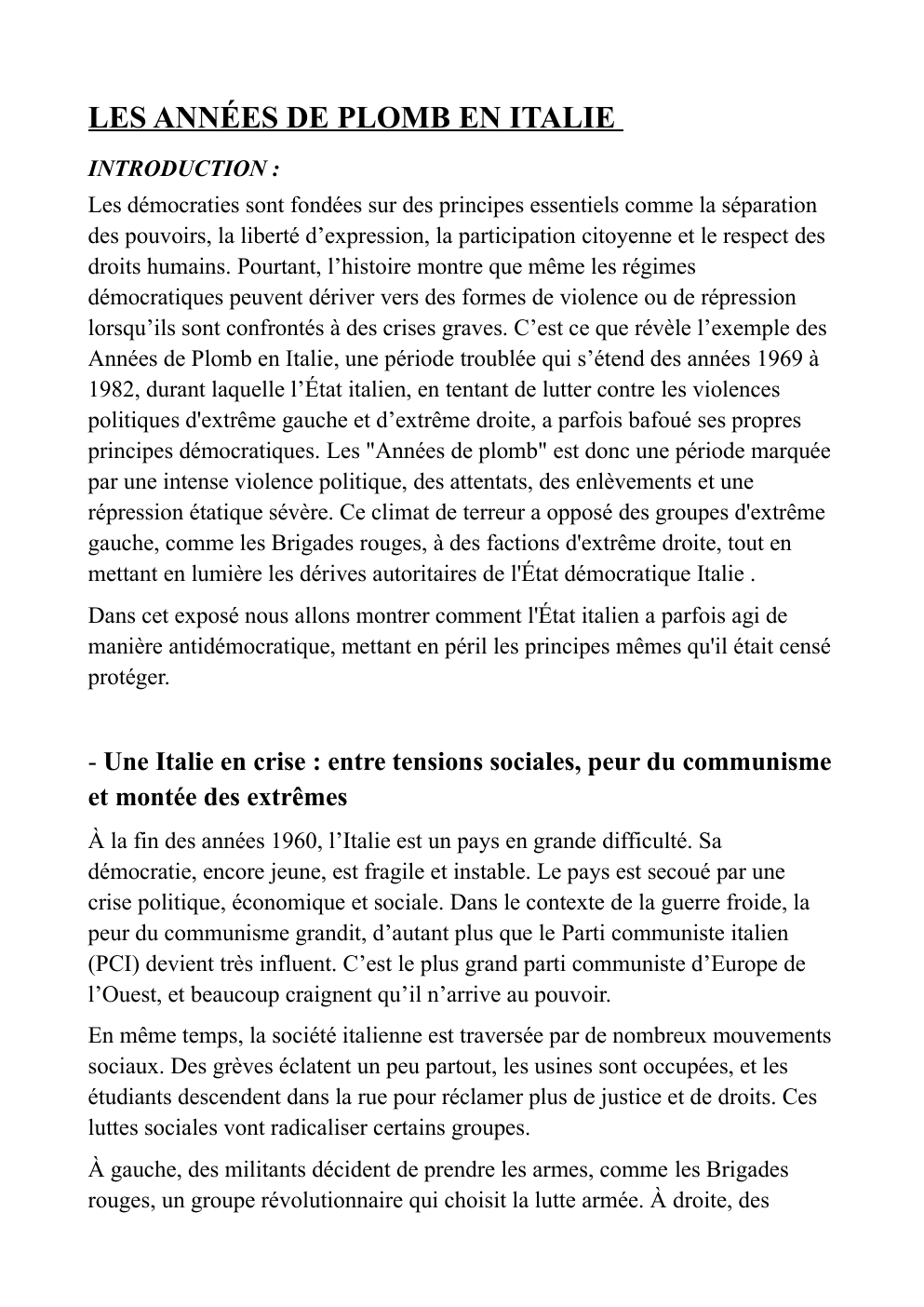 Prévisualisation du document Les Années de Plomb en Italie