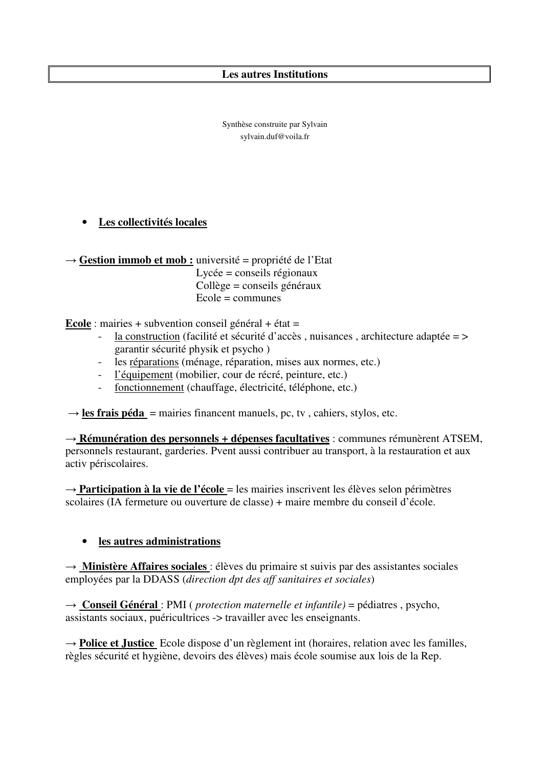 Prévisualisation du document Les autres InstitutionsSynthèse construite par Sylvainsylvain.