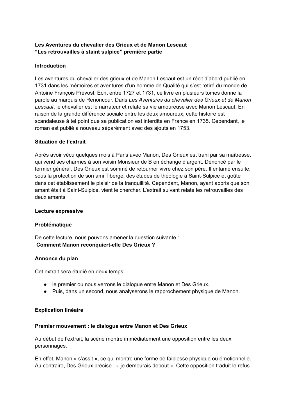 Prévisualisation du document Les Aventures du chevalier des Grieux et de Manon Lescaut “Les retrouvailles à staint sulpice” première partie
