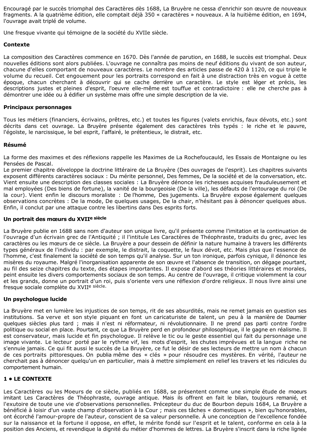 Prévisualisation du document Les Caractères de La Bruyère (Résumé & Analyse)