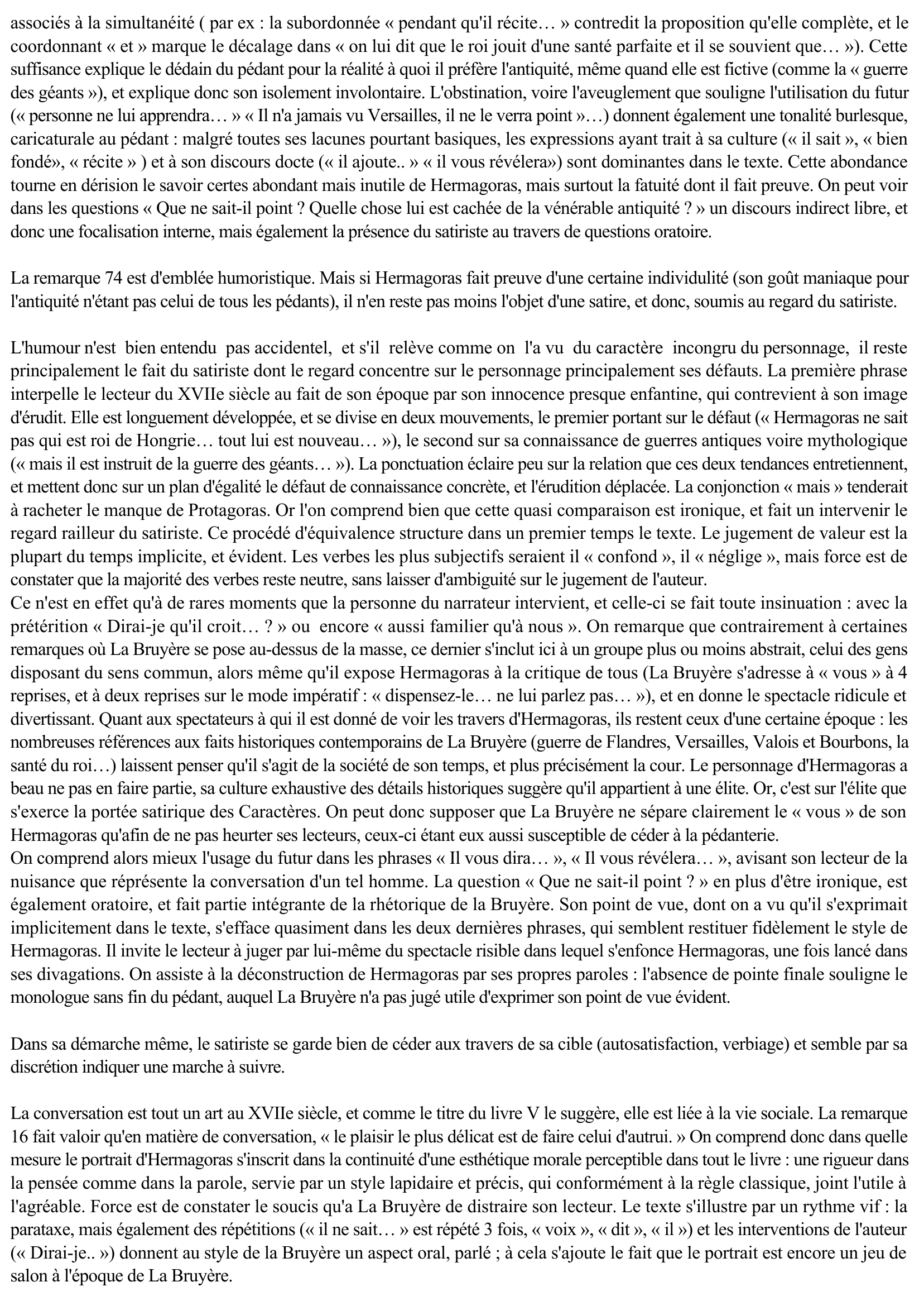 Prévisualisation du document Les Caractères, Livre V, "De la société et de la conversation" (remarque 74) - La Bruyère : Hermagoras