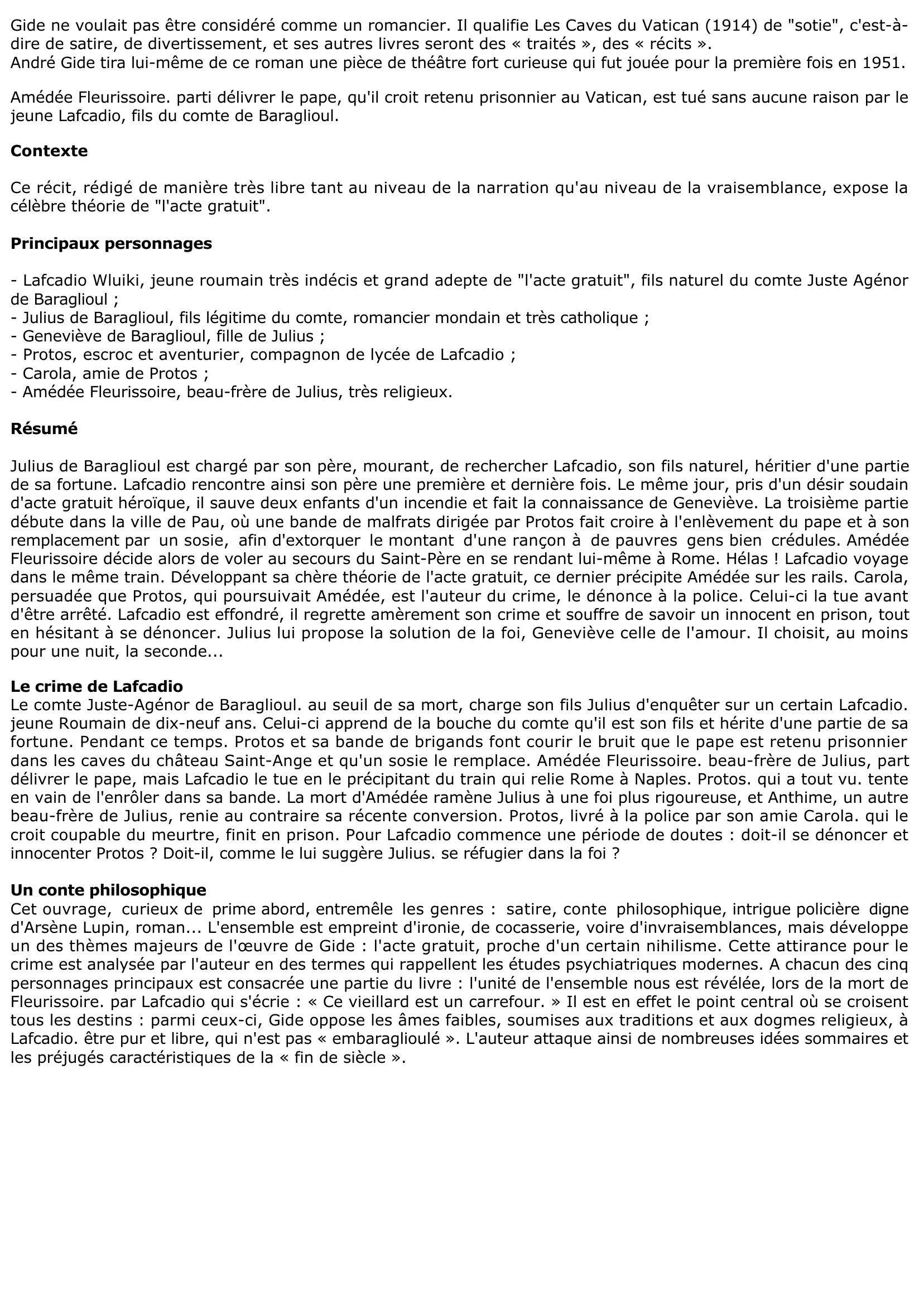 Prévisualisation du document Les Caves du Vatican d'André GIDE (Résumé & Analyse)