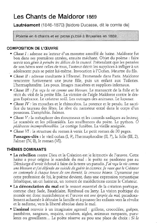 Prévisualisation du document Les Chants de Maldoror de Lautréamont (analyse détaillée)
