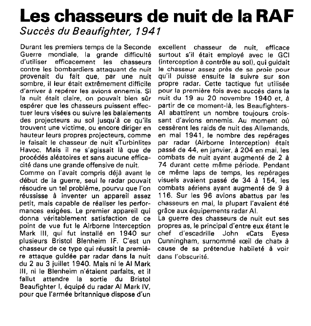 Prévisualisation du document Les chasseurs de nuit de la RAF:Succès du Beaufighter, 1941 (histoire de la seconde guerre mondiale).