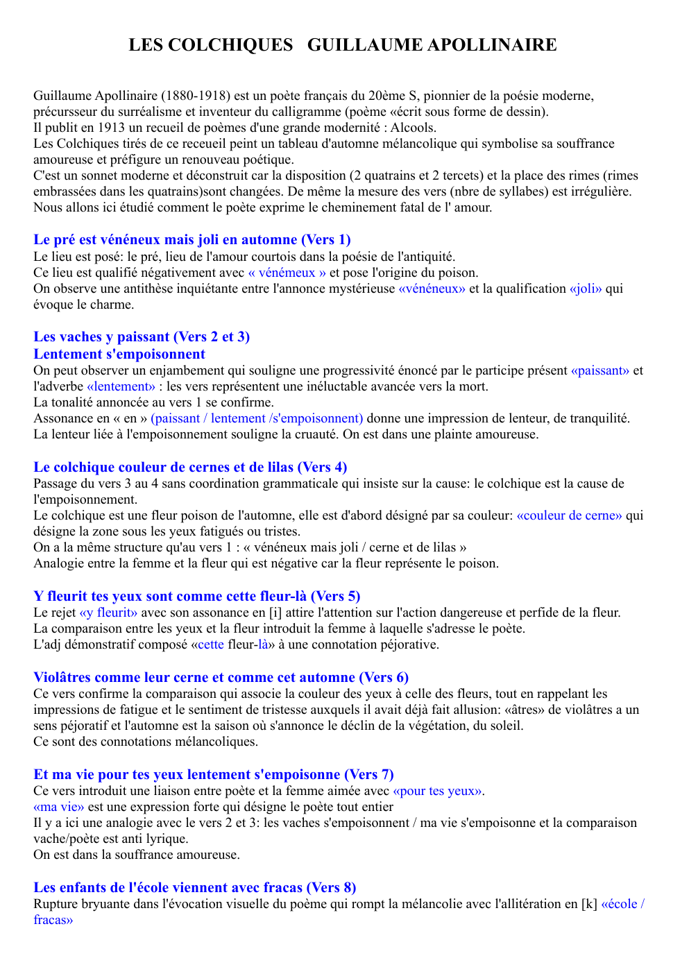 Prévisualisation du document LES COLCHIQUES GUILLAUME APOLLINAIRE (analyse littéraire)