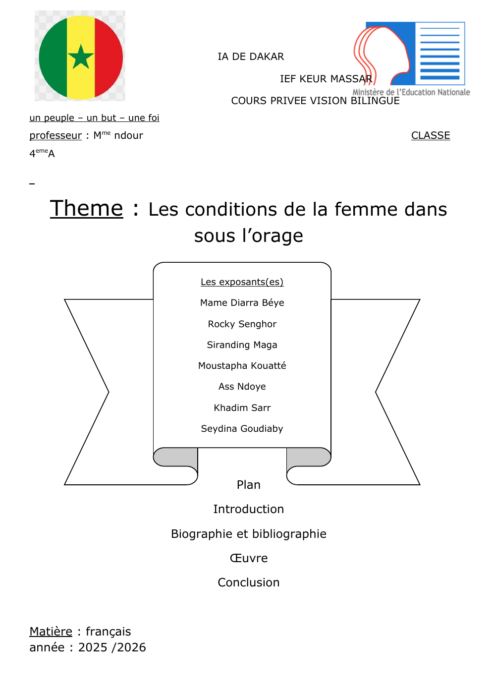 Prévisualisation du document Les conditions  de la femme dans sous l'orage