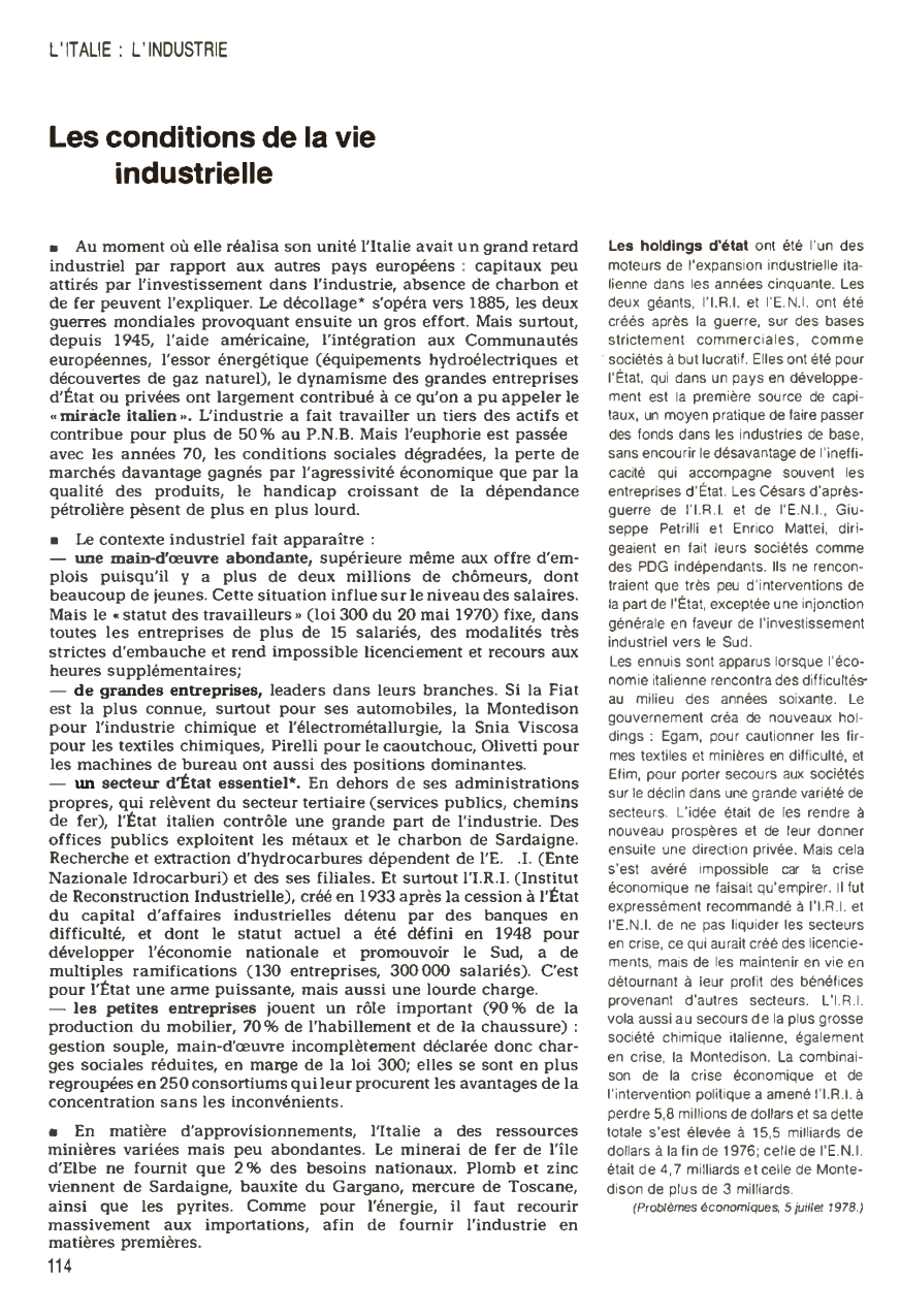 Prévisualisation du document Les conditions de la vie industrielle - Italie (en 1980)