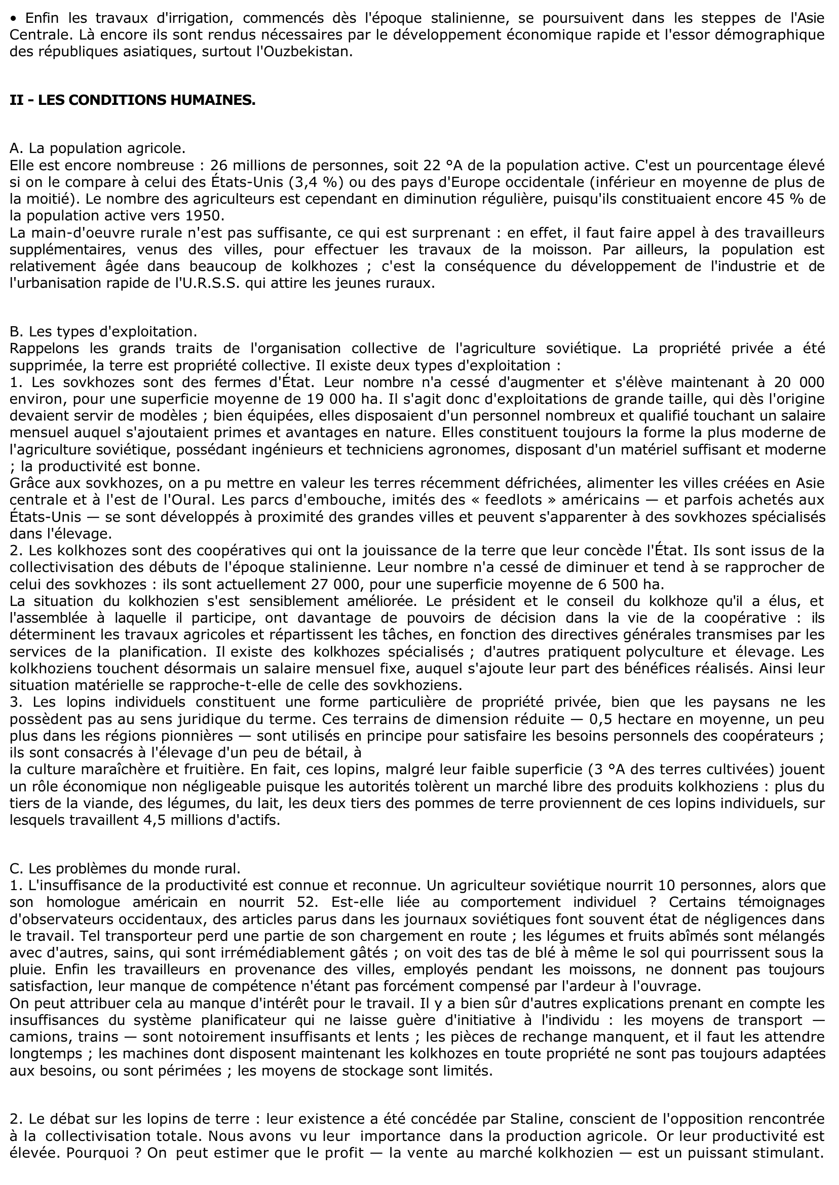 Prévisualisation du document LES CONDITIONS NATURELLES ET HUMAINES DE L'AGRICULTURE SOVIÉTIQUE.