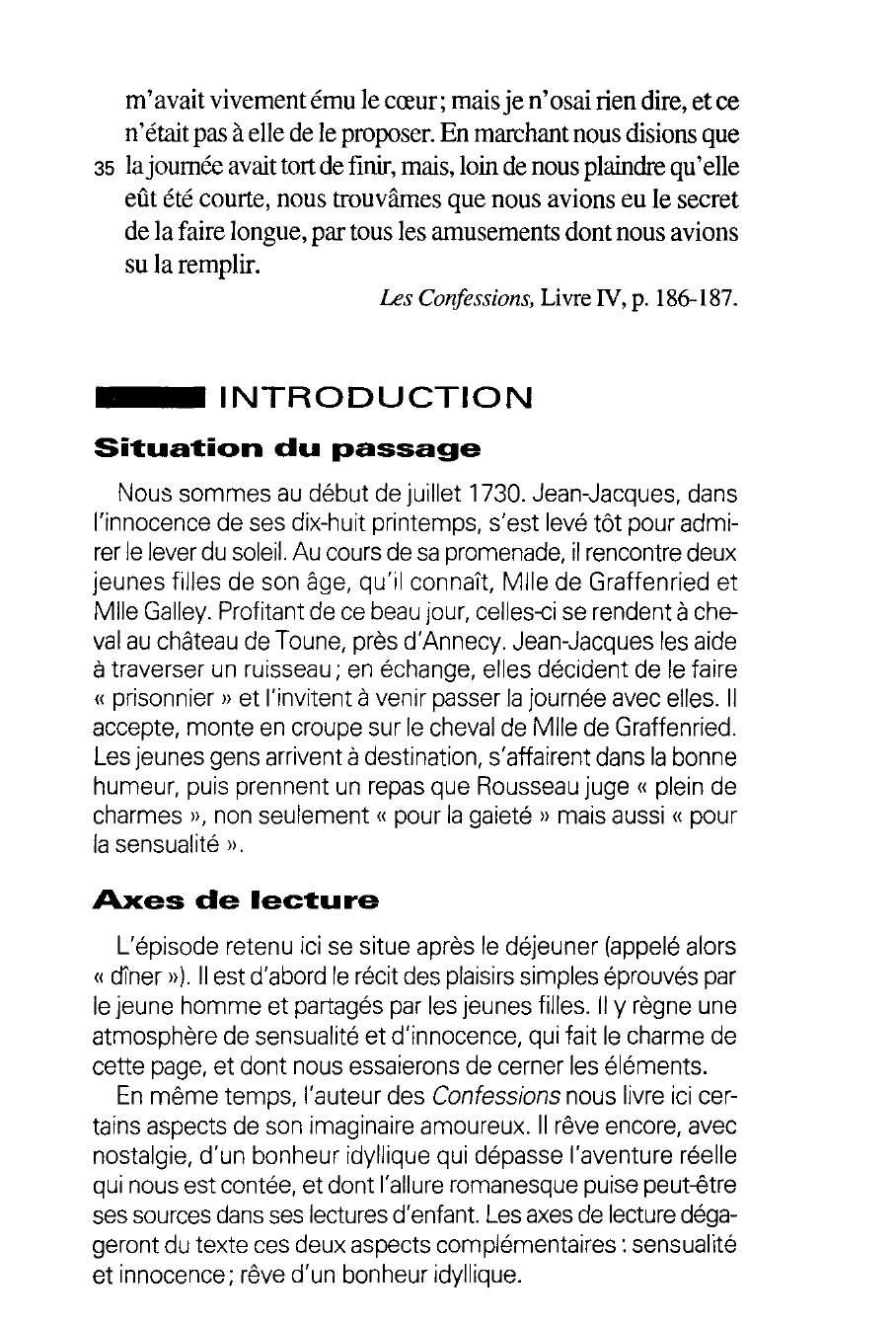 Prévisualisation du document Les Confessions, Livre IV, p. 186-187. Lecture méthodique de Rousseau
